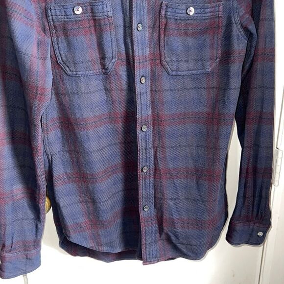 MODERN AMUSEMENT Navy and Maroon Plaid Print Flannel Shirt-S - Picture 3 of 9